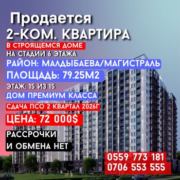 магистраль: 2 комнаты, 79 м², Элитка, 15 этаж