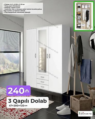 3 qapılı dolab – 47×200×120 sm - Ölçülər: D 47 × H 200 × E 120 sm -