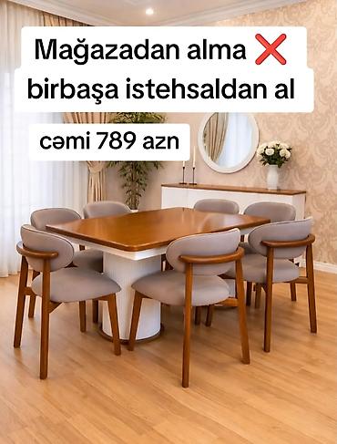 Qonaq otağı üçün, Yeni, Açılmayan, Dördbucaq masa, 6 stul