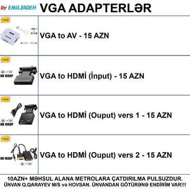Masaüstü kompüterlər və iş stansiyaları: VGA Adapterlər ÜNVANDAN GÖTÜRƏNƏ ENDİRİM VAR!!! 📍Ünvan: Qara Qarayev