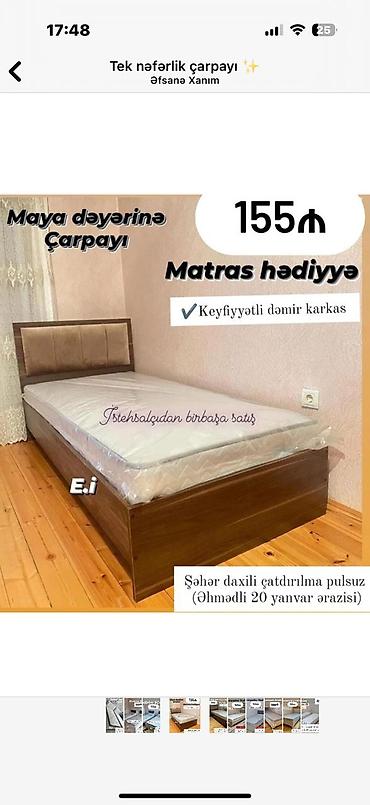 islenmis taxt: Tek nəfərlik çarpayı - Qiymət: 155₼ - Matras hədiyyə - Keyfiyyətli — 1