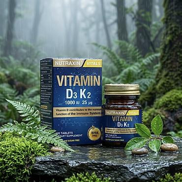 delabs d3: Nutraxin Vitals Vitamin D3 K2 – 120 tablet, qlütensiz və şəkərsiz qida — 1