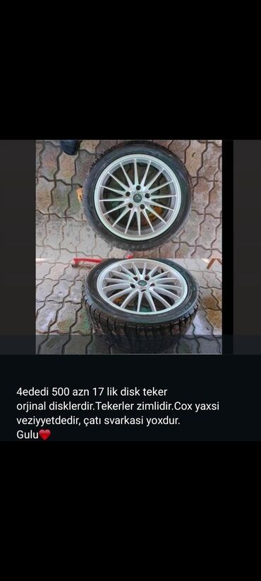 диски на зимнюю резину хендай элантра 2006: 4 ədəd 17 lik zimli təkər və disk 500azn Gəncə şəhərində ❤️
