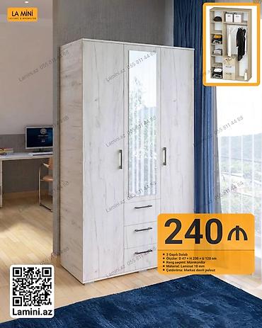 Mebel: 3 qapılı geyim dolabı - Ölçülər: dərinlik 47 sm × hündürlük 200 sm × — 1