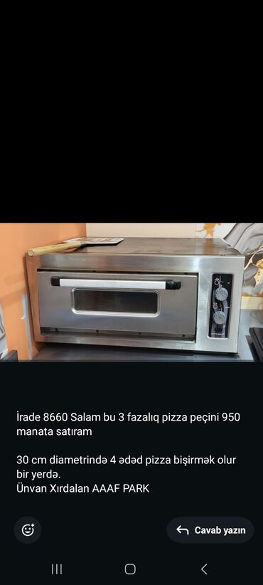 sobasi: İrade 8660 Salam bu 3 fazalıq pizza peçini 950 manata satıram 30 cm