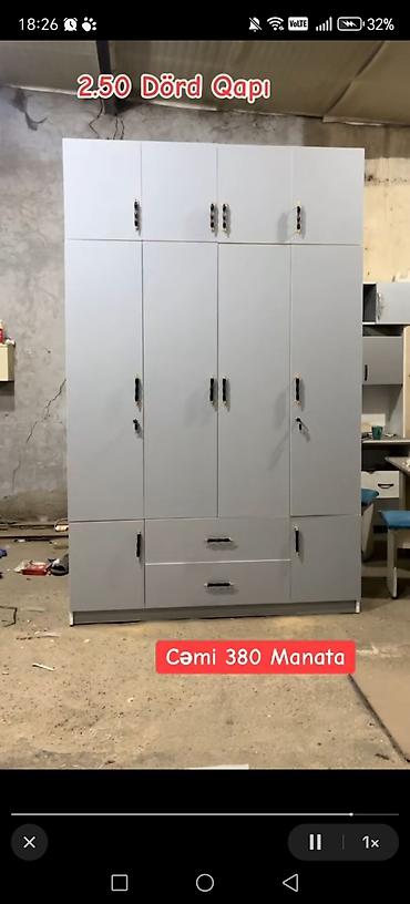 borular: 2.50 m ölçüdə dörd qapılı paltar şkafı - Rəng: açıq boz - Üst hissədə — 1