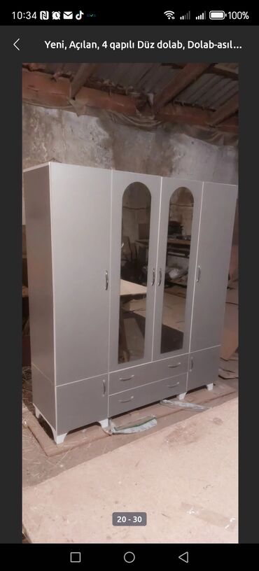 Dolablar: Açılan, 4 qapılı Düz dolab, Qarderob, paltar dolabı — 5