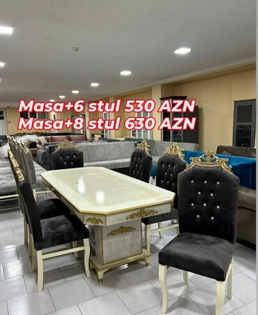 Masa və oturacaq dəstləri: Qonaq otağı üçün, Yeni, Açılmayan, Dördbucaq masa, 6 stul — 2