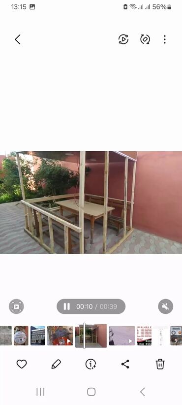 мебель для сада: Б/у, Прямоугольный стол, Нераскладной, Со скамейками, Дерево, Азербайджан