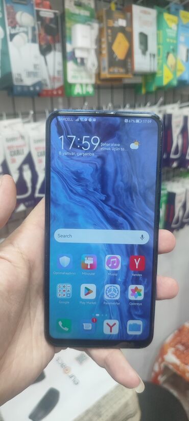 smartfon telfonlar: Honor 9X, 128 GB, rəng - Mavi, Sensor, Barmaq izi