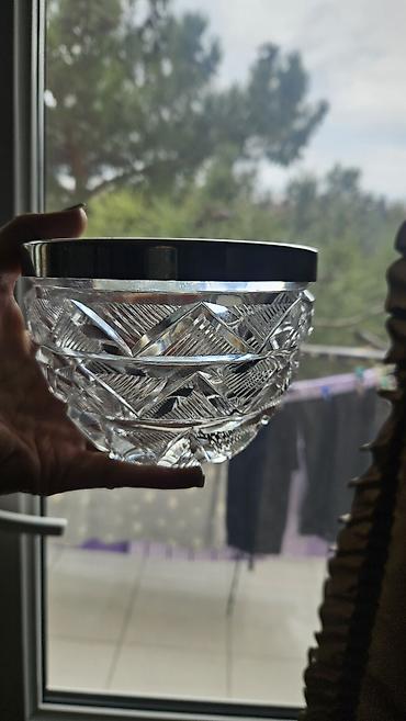 sam qabi: Kəsimli şüşə/ kristal qab – metal haşiyəli - Material: qalın kəsimli — 1