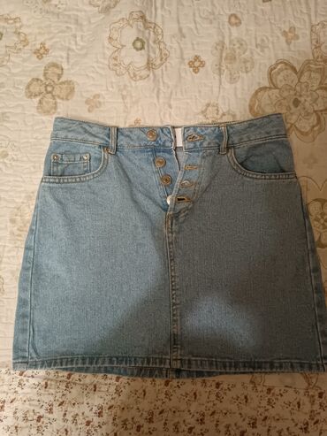 джинсовая короткая юбка: Юбка, Прямая, Мини, Джинс, По талии