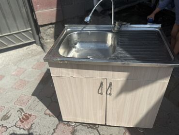 буфет с раковиной: Ашкана үчүн тумба, Жуугучу менен, Полго орнотулма, ДСП, түсү - Саргыч боз
