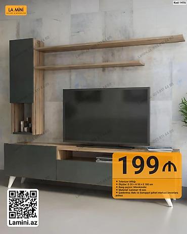 Ev üçün mebel: Televizor altlığı və divar rəfləri dəsti - Ölçülər: Dərinlik 35 sm × — 1
