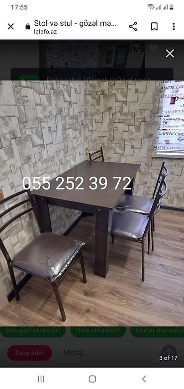 Masa və oturacaq dəstləri: Qonaq otağı üçün, Yeni, Açılmayan, Dördbucaq masa, 2 stul — 2