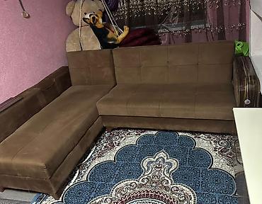 Divanlar: Künc divanı – L formalı, qəhvəyi rəng - Yumşaq, toxuma parça üzlük - — 1