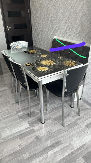 кухонные стулья: Mətbəx üçün, İşlənmiş, Dördbucaq masa, 4 stul
