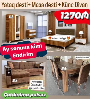 spalni dəst: *💥Ay sonuna kimi ENDİRİM💥* *Yataq dəsti + Künc divan + Masa dəsti