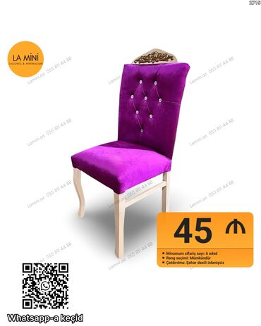 деревянные столы стулья: Bənövşəyi məxmər üzlü, bel hissəsi düyməli dekorla işlənmiş zərif