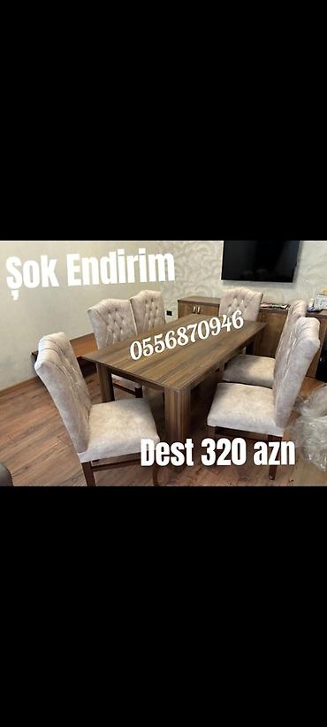 qoz: Mətbəx üçün, Yeni, Açılmayan, Dördbucaq masa, 6 stul — 2