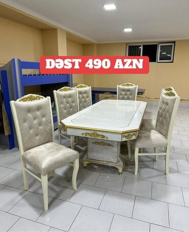 Uşaq və gənc otağı üçün dəstlər: Qonaq otağı üçün, Yeni, Açılmayan, Dördbucaq masa, 6 stul