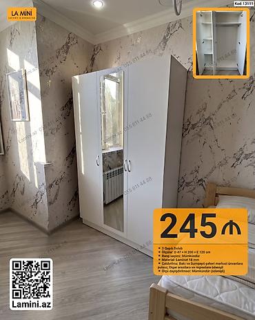3 qapılı paltar dolabı – minimal dizayn, ağ rəng. Orta qapı lalafo.az -da 3 qapılı paltar dolabı – minimal dizayn, ağ rəng. Orta qapı