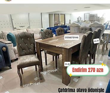 Qonaq otağı üçün, Yeni, Açılmayan, Dördbucaq masa, 6 stul