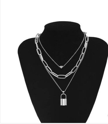 цепочка серебрянная: Многослойное ожерелье -цепочка в стиле хип-хоп с замком в виде