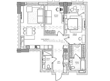 2 bedroom: 2 комнаты, 86 м², Элитка, 11 этаж, ПСО (под самоотделку) — 2