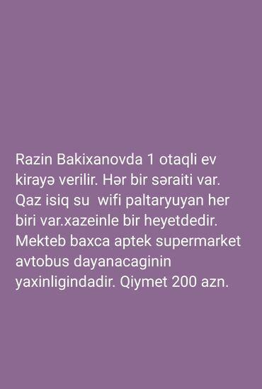 xacmaz seherinde kiraye evler: 30 kv. m, 1 otaqlı, Qaz, İşıq, Su