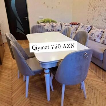 Masa və oturacaq dəstləri: Qonaq otağı üçün, Yeni, Açılmayan, Dördbucaq masa, 6 stul — 19