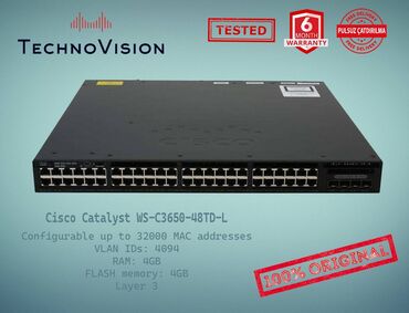 router modem: Cisco Catalyst WS 3650 48TD-L ✔️Sertifikasiyadan keçmiş təcrübəli