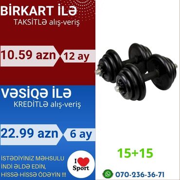 гантел: Rezin qantel dəsti 15+15 kq 🪪 şəxsi̇yyət vəsi̇qəsi̇ i̇lə kredi̇t ( 3