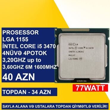 Korpuslar: Prosessor Intel Core i5 Prosessor “LGA 1155 (3cü nəsil) İntel Core i5 3470”, 4 nüvə, İşlənmiş