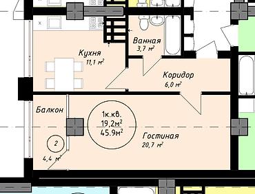 джидда: 1 комната, 45 м², парк Фучика 13 этаж — 2
