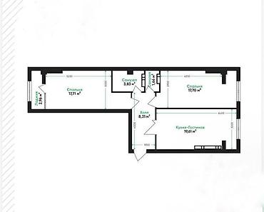 Продажа квартир: 2 комнаты, 72 м², Аламедин-1 мкр Элитка, 7 этаж, Свежий ремонт — 2