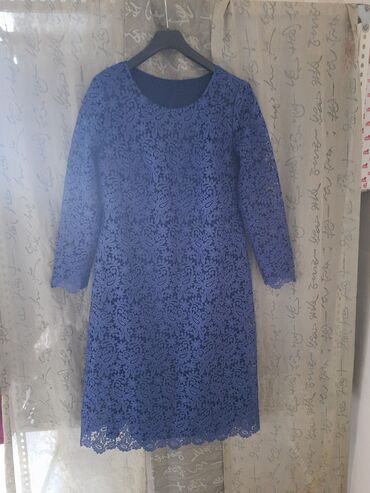 синее платье: Вечернее платье, Длинная модель, С рукавами, L (EU 40)