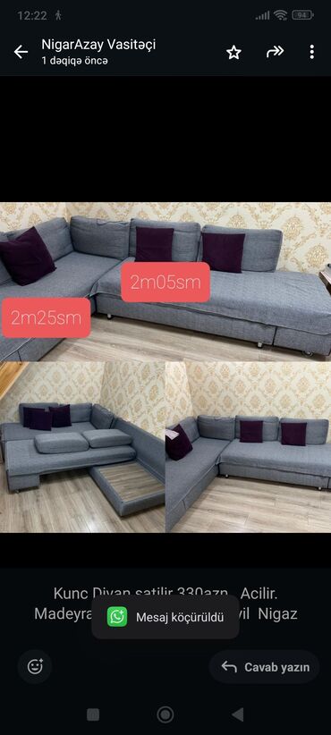 Sifarişlə kreslolar: Künc divan, İşlənmiş, Açılan, Bazalı