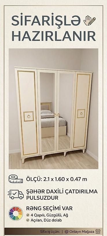 çarpaylar: Düz dolab, Yataq otağı üçün, Paltar üçün, Açılan, Korpuslu, 4 qapılı — 1
