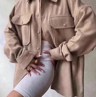 sort: Bej rəngdə oversize şkafet-köynək (shacket) - Yumşaq toxumalı, qatı — 1