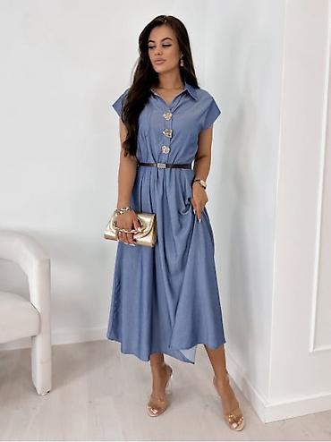 Haljine: 💫💫Ženska midi košulja-haljina sa pojasom - Elegantna A-kroj silueta — 17