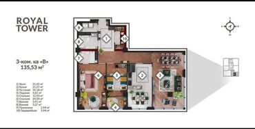 продажа квартир от собственников: 3 бөлмө, 134 кв. м, Элитка, 8 кабат, ПСО (өзү оңдоп түзөтүп бүтүү үчүн)
