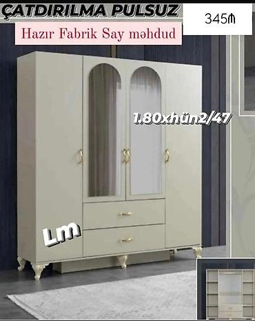 Шкафы: Üç qapılı paltar şkafı – klassik dizayn, açıq krem rəng. - Ölçü: eni — 1