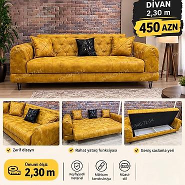 pol seki: Xardal rəngdə yumşaq divan – çevrilən model - Ölçü: 3 nəfərlik — 1