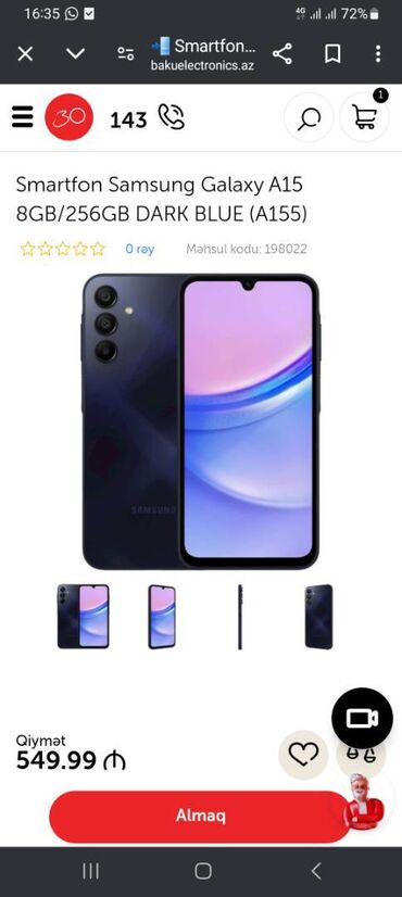 samsung galaxy 65: Samsung Galaxy A15, 256 GB, rəng - Göy