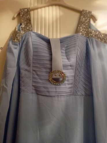 Ziyafət donları: Zərif mavi rəngdə ziyafət/libas paltarı. - Model: qalın çiyin — 2