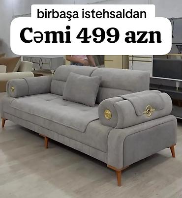 Məhsul: Gri rəngli yumşaq parça divan - Dizayn: Minimalist, modern