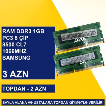 Operativ yaddaş (RAM): Operativ Yaddaş "DDR3 1GB 1066/1333Mhz Sodimm" SAYLA ALANA VƏ USTALARA — 1