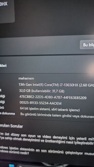 Lenovo: CPU: Intel i7-13650HX 2.6G RAM: 32GB Storage: 1TB SSD GPU: RTX4050 -da lalafo.az — 12 Lenovo: CPU: Intel i7-13650HX 2.6G RAM: 32GB Storage: 1TB SSD GPU: RTX4050 — 12