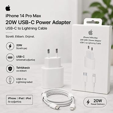 Apple iPhone 14 Pro Max 20W USB‑C Power Adapter + USB‑C to Lightning lalafo.az -da Apple iPhone 14 Pro Max 20W USB‑C Power Adapter + USB‑C to Lightning